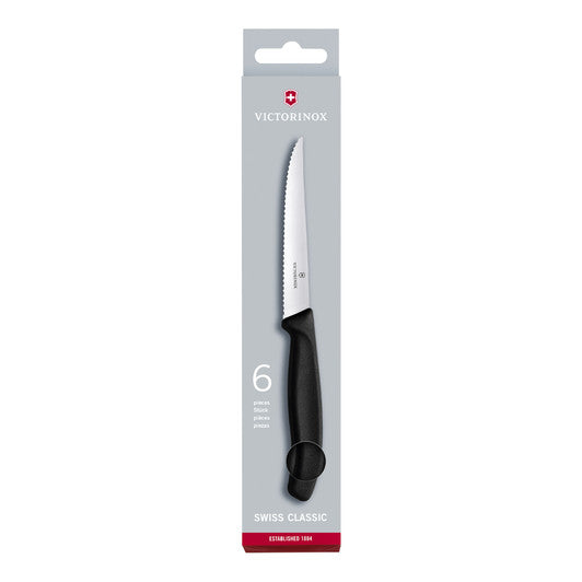 Victorinox Steak Knife,11cm Wavy Edge Pointed 6 pc,Gift Set,Black - Hospitality Connect