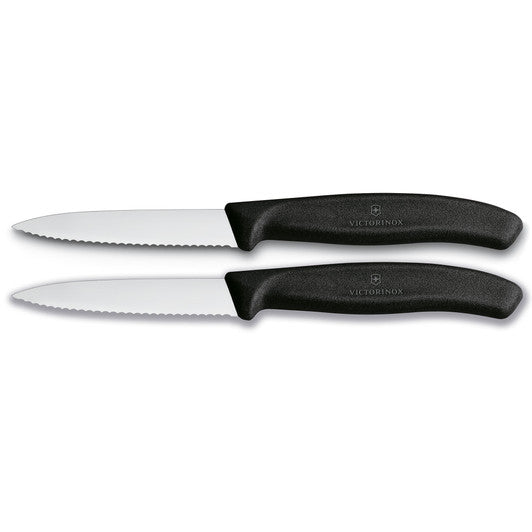Victorinox Paring Knife,8 cm Pointed Tip,Wavy Edge,2 pc Set,Classic Black - Hospitality Connect