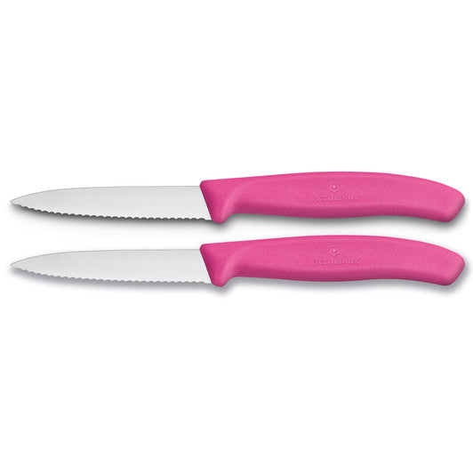 Victorinox Paring Knife,8 cm Pointed Tip,Wavy Edge,2 pc Set,Classic Pink - Hospitality Connect