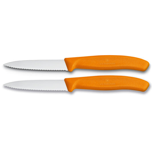 Victorinox Paring Knife,8 cm Pointed Tip,Wavy Edge,2 pc Set,Classic Orange - Hospitality Connect