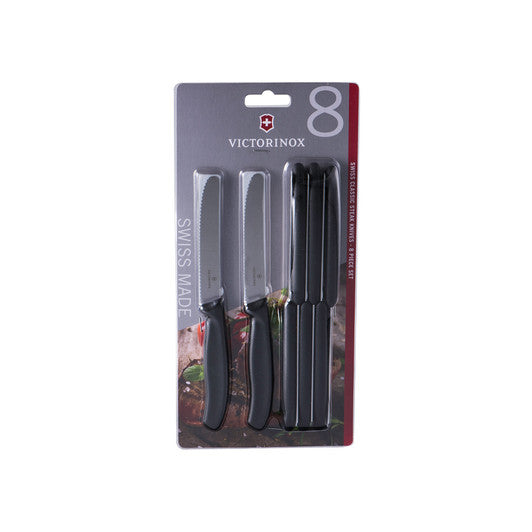 Victorinox Steak & Tomato Knife,11cm Round Tip,Wavy Edge,8 pc Set Classic Black - Hospitality Connect