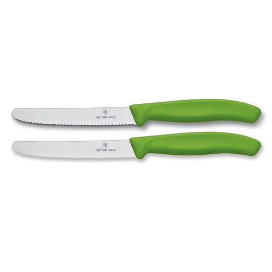 Victorinox Steak & Tomato Knife,11cm Round Tip,Wavy Edge,2 pc Set Classic Green - Hospitality Connect
