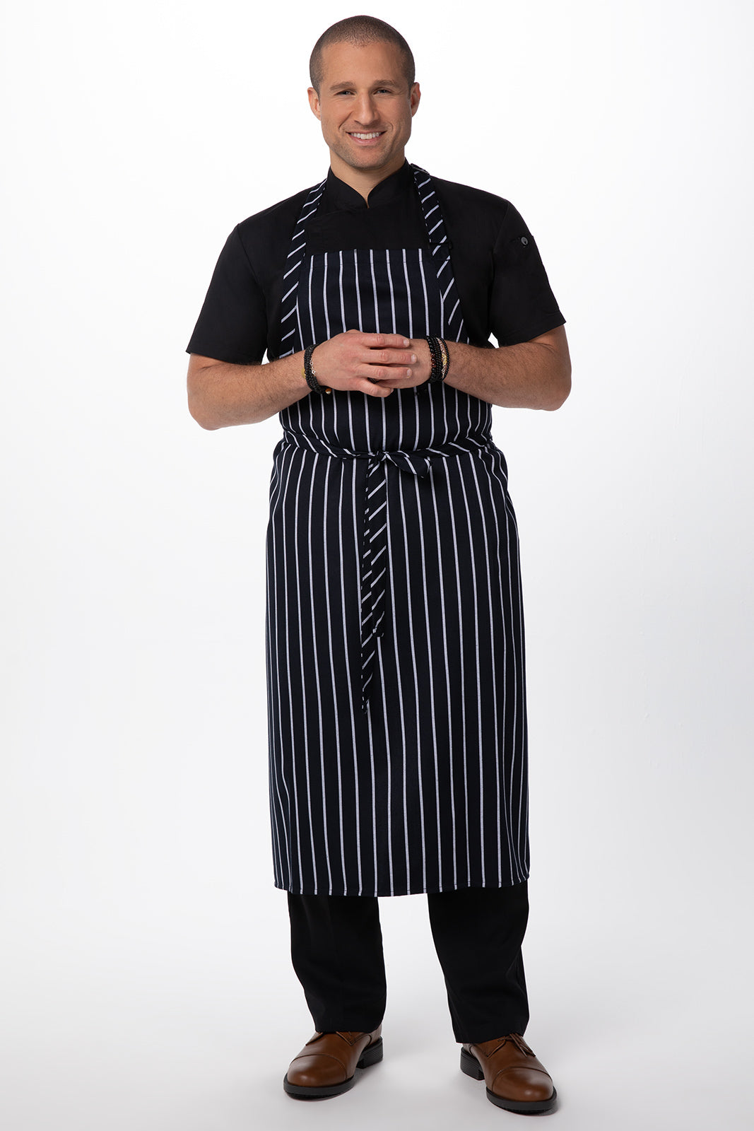 Chef works Large Stripe Bib Apron- Navy/White - Hospitality Connect
