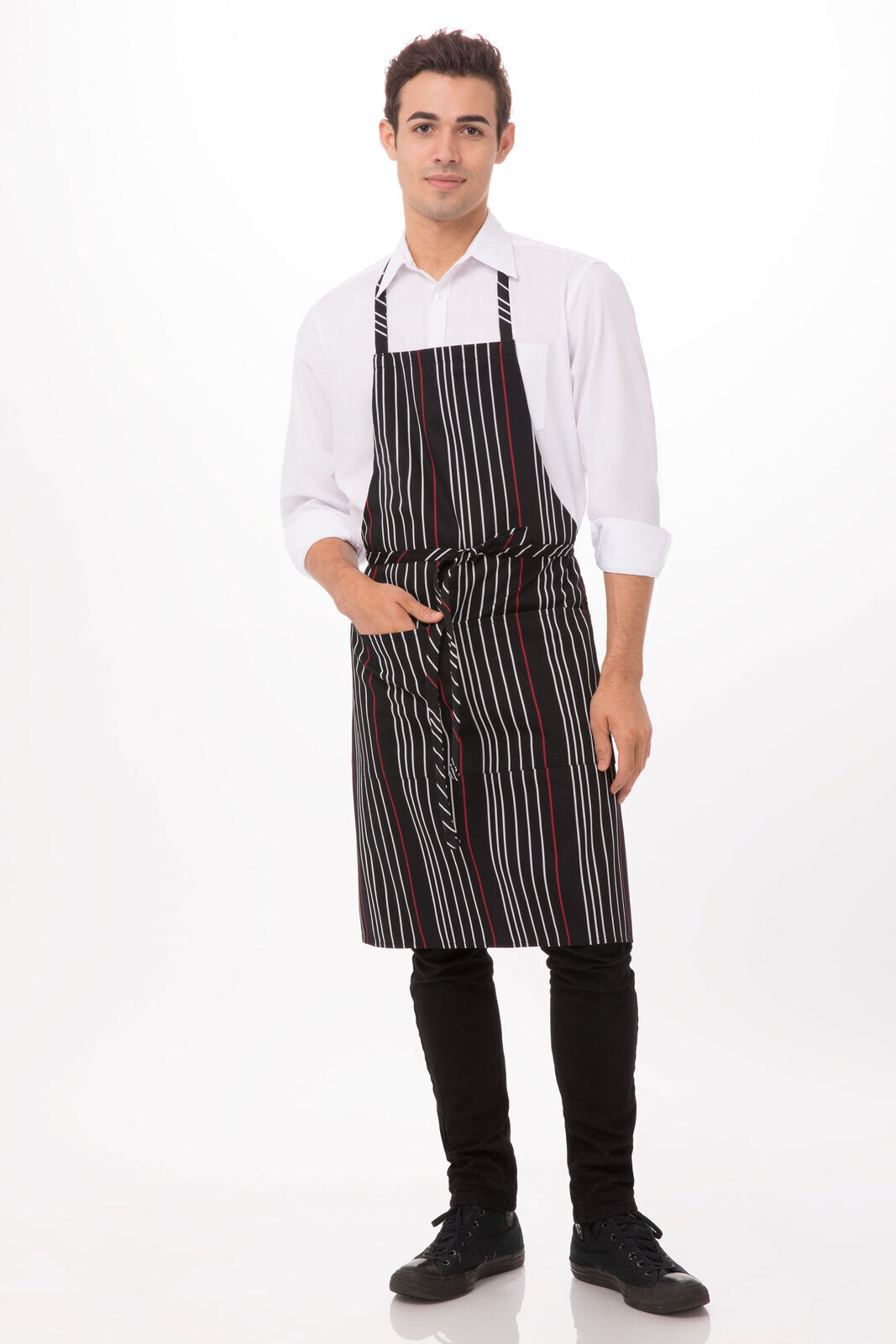 Chef Works Striped Bib Apron- Black - Hospitality Connect