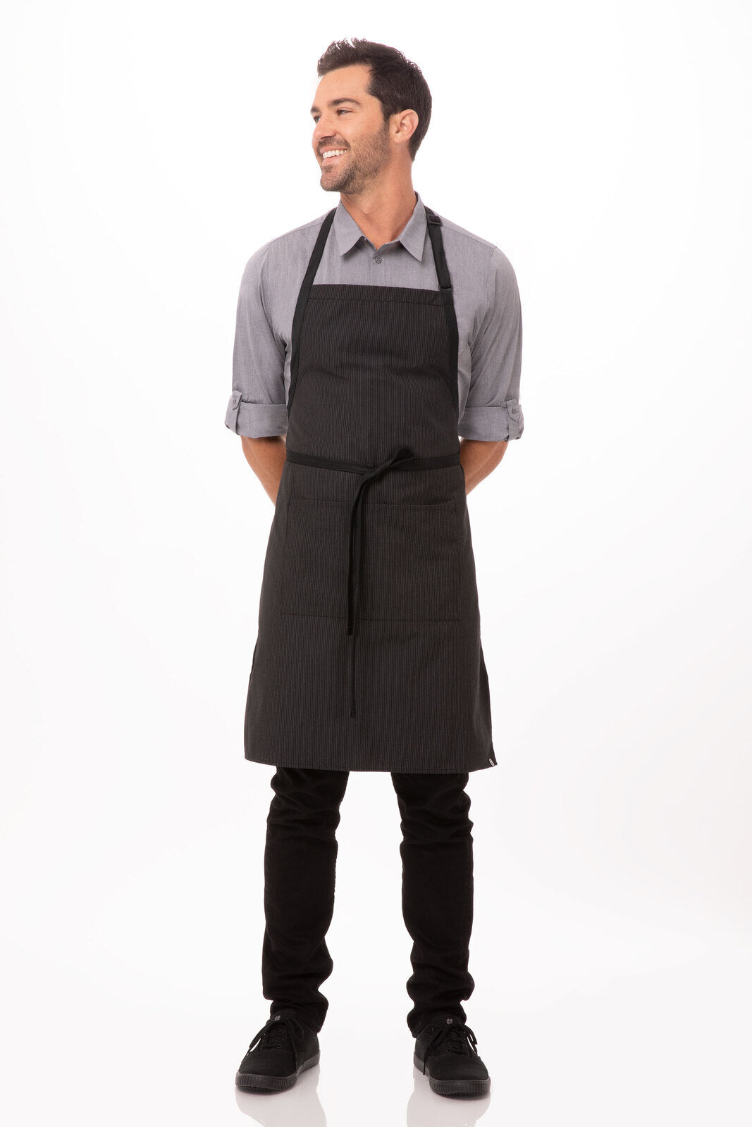 Chef Works Bib Apron with Contrasting Ties- Pinstripe - Hospitality Connect