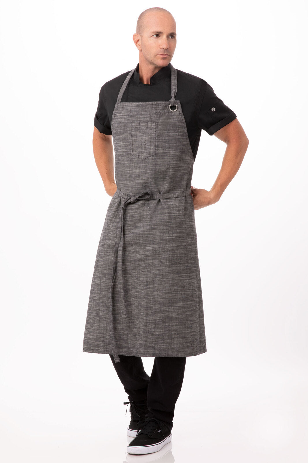 Chef Works Corvallis Chefs Bib Apron- Black Steel Grey - Hospitality Connect
