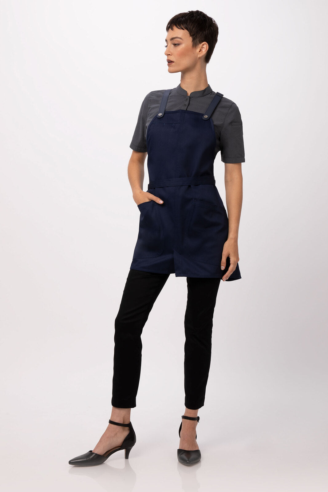 Chef works Largo Short Bib Apron- Dark Navy - Hospitality Connect