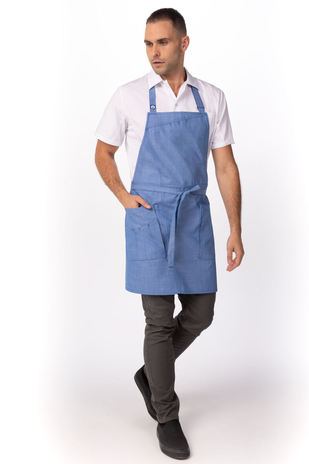 Chef works Medford Bib Apron- French Blue - Hospitality Connect