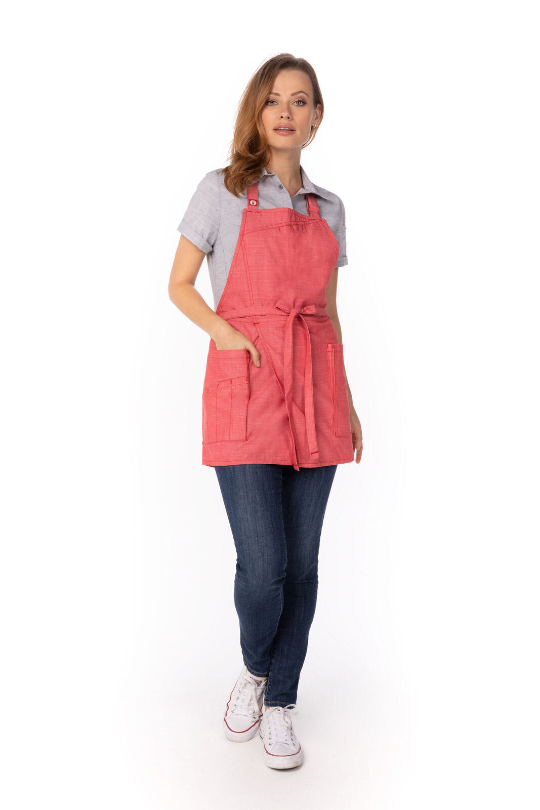 Chef works Medford Short Bib Apron- Coral - Hospitality Connect