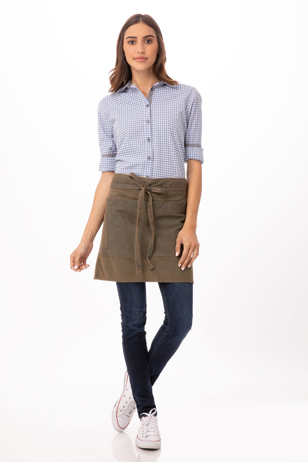 Chef Works Uptown Half Bistro Apron- Blue Taupe - Hospitality Connect