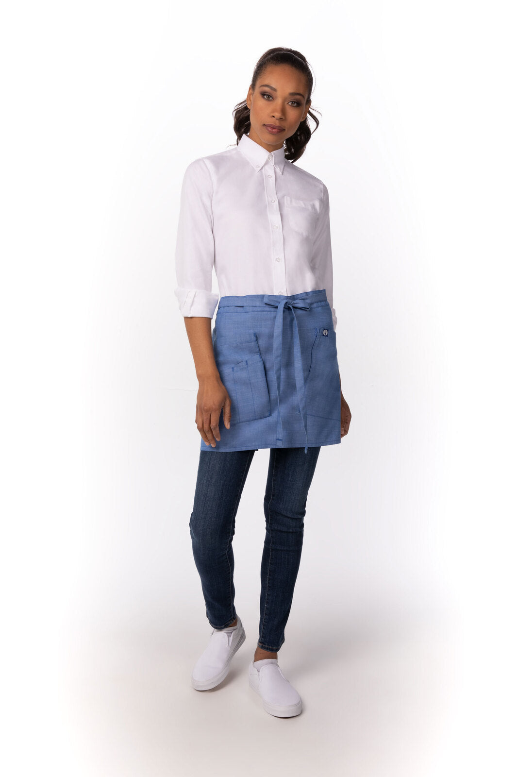 Chef works Medford Half Bistro Apron- French Blue - Hospitality Connect