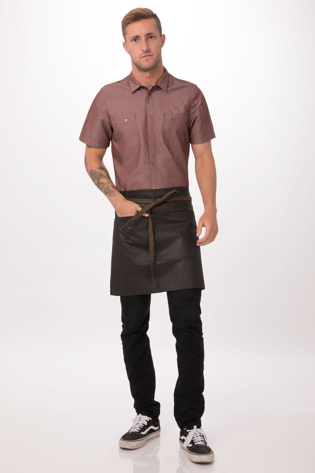 Chef works  Boulder Half Bistro Apron- Brown Black - Hospitality Connect