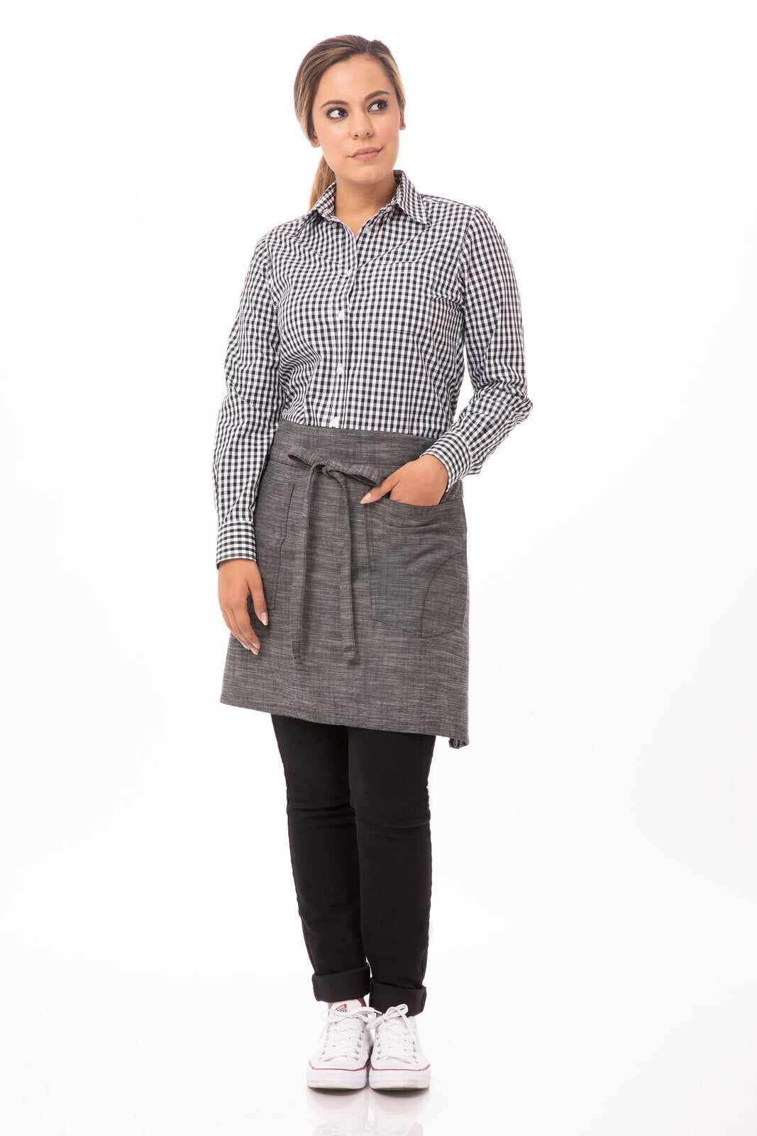 Chef Works Corvallis Half Bistro Apron- Black Steel Grey - Hospitality Connect