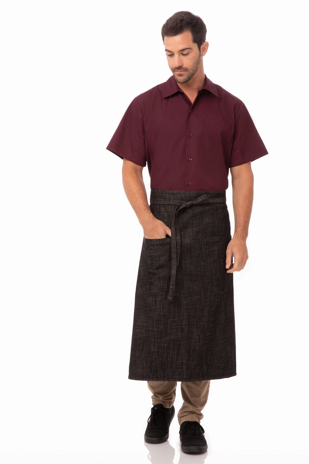 Chef Works Corvallis Bistro Apron- Black Burgundy - Hospitality Connect