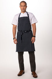 Chef Works Striped Bib Apron No Pocket- Navy/White - Hospitality Connect