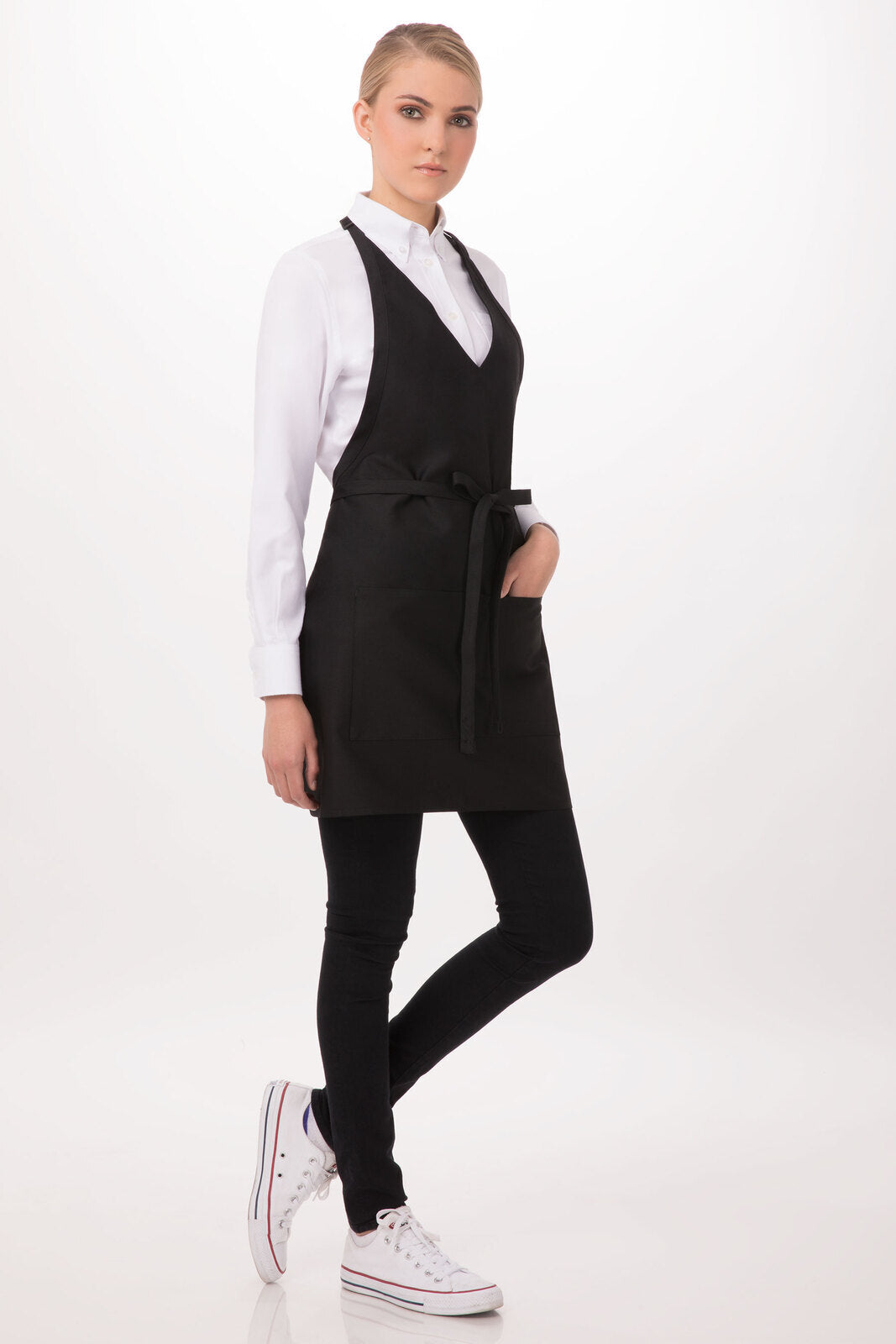 Chef Work V-Neck Tuxedo Apron Black - Hospitality Connect