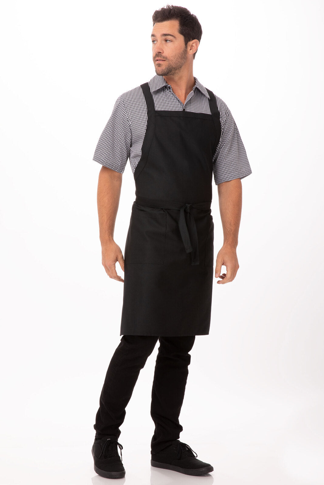 Chef Works Cross-Back Bib Apron- Black - Hospitality Connect