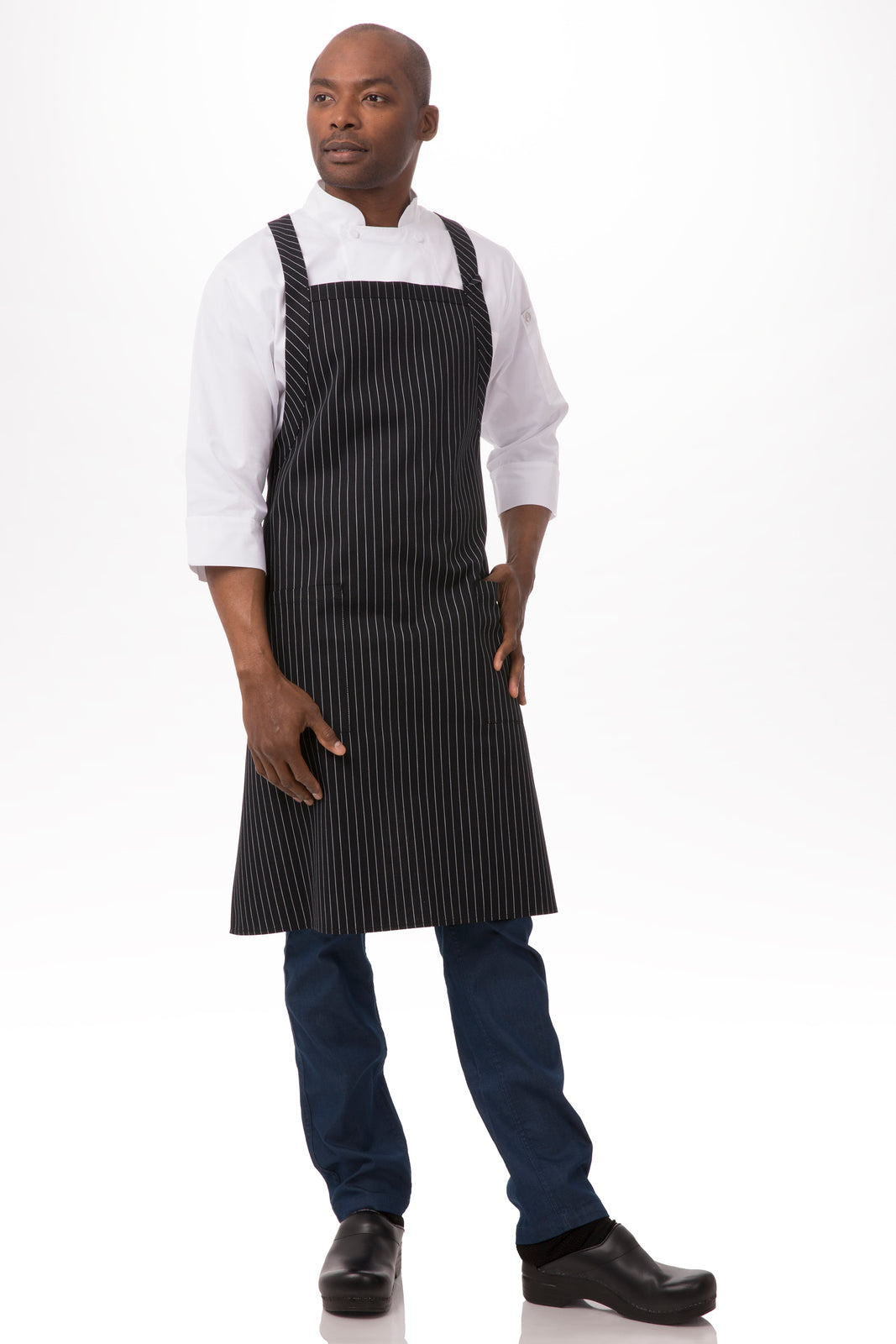 Chef Works Cross-Back Bib Apron- Black/White - Hospitality Connect