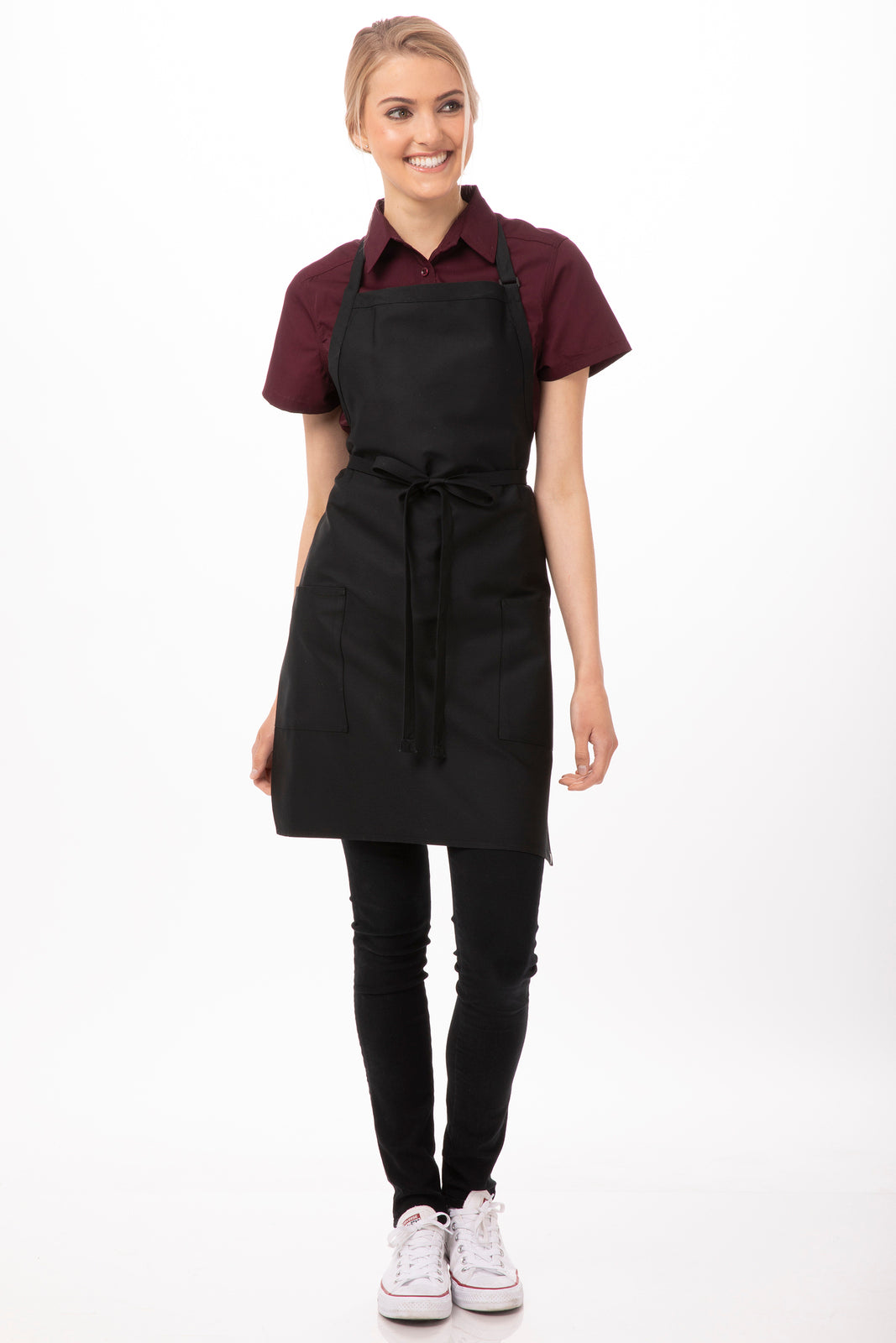 Chef Work Two Patch Pocket Bib Apron- Black - Hospitality Connect