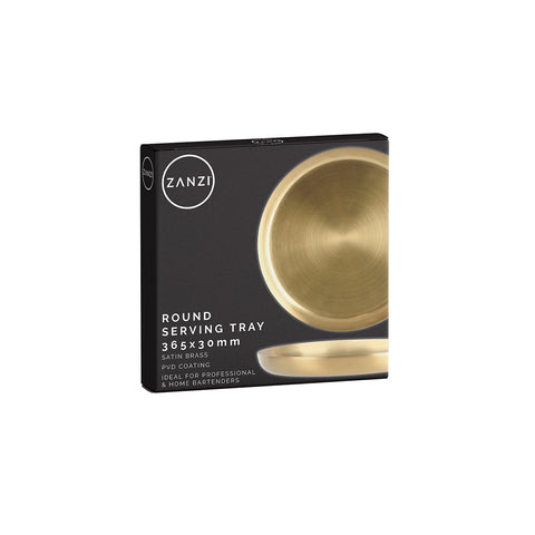 ZANZI SERVING TRAY ROUND BRASS SATIN PVD 365x30mm - Hospitality Connect