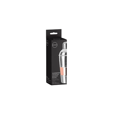 ZANZI HAMMERED S/S COCKTAIL SHAKER 600ml w/ ROSE GOLD BAND - Hospitality Connect