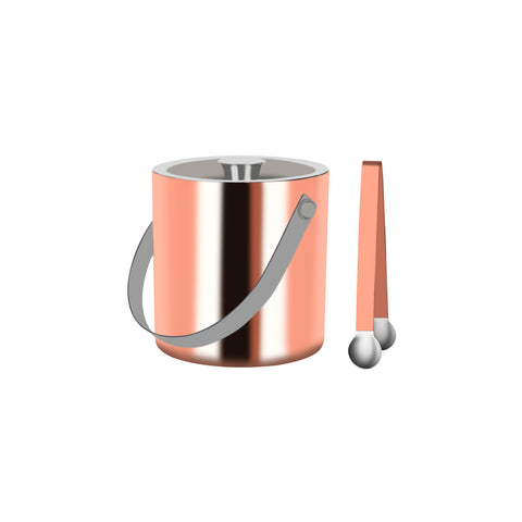 ZANZI DOUBLE WALL ICE BUCKET w/ICE TONG 150mm ROSE GOLD EXT - Hospitality Connect