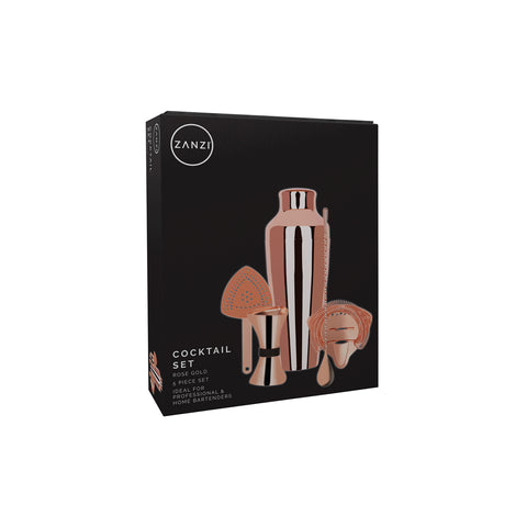 ZANZI COCKTAIL SET w/2pc SHAKER ROSE GOLD 5pc - Hospitality Connect